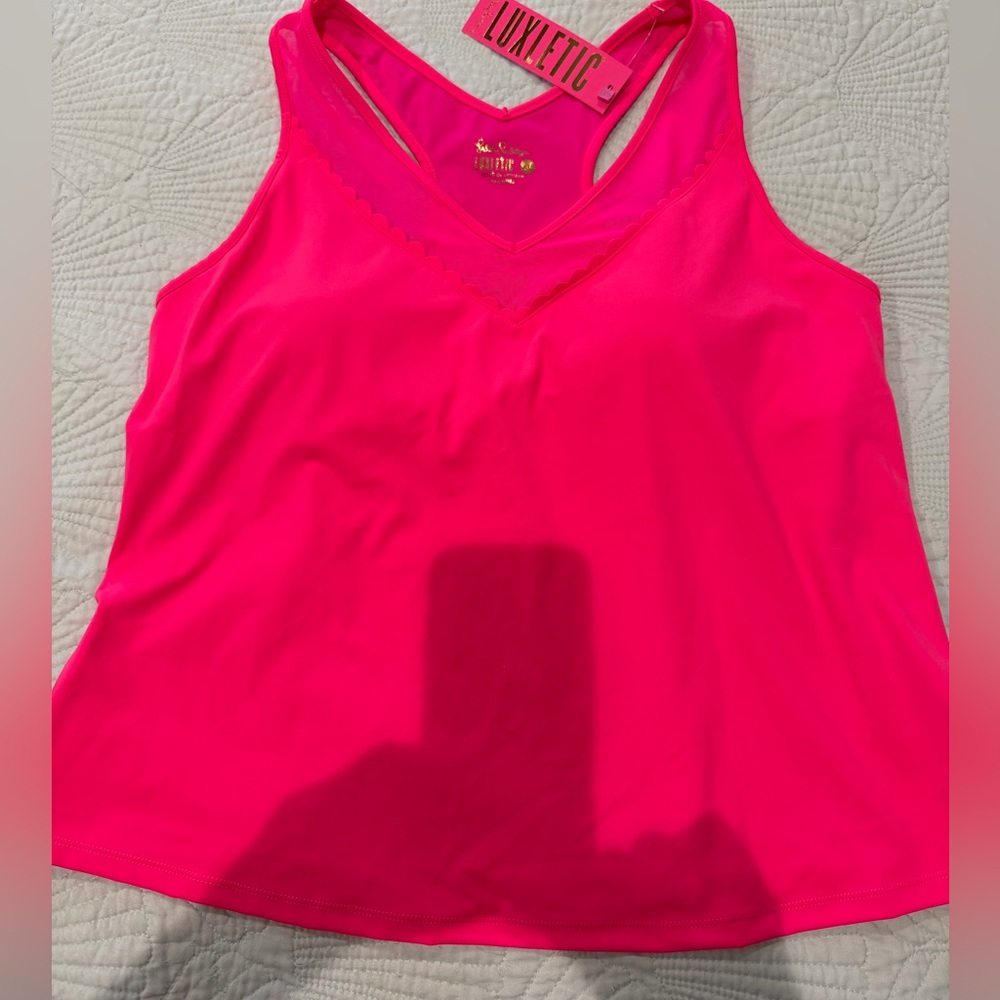 Lilly Pulitzer Euclid Luxletic Scallop Pink Bra Tank Top XL, NWT
